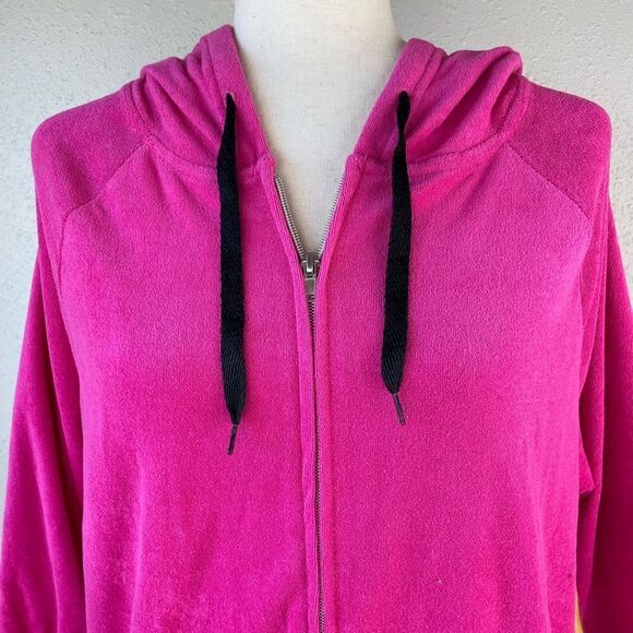 NWT Joe Boxer Pink Peace Sign Full Zip Hooded Jacket Size L Juniors - Picture 2 of 8